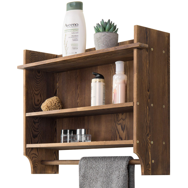 Byromville Solid Wood Wall Mounted Bathroom Shelves, Brown