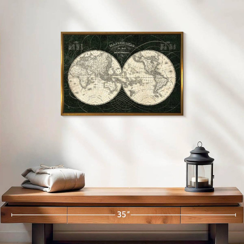 Monde français Licata noir et blanc, 19 po x 13 po, Cadre flottant doré