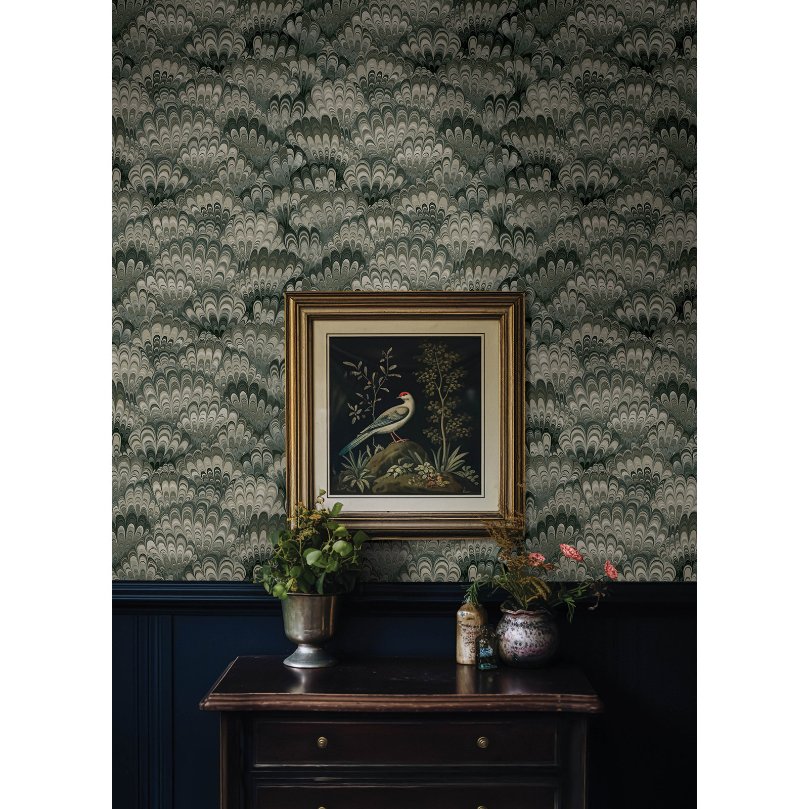 Octavia Marbled Ink Wallpaper, Green