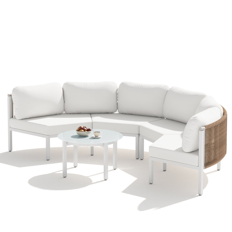 Ensemble de conversation pour patio pour 4 personnes en aluminium avec table, Beige