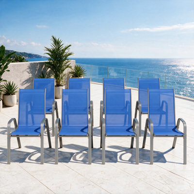 All-Weather Stackable Patio Chairs, Durable Textilene Fabric with Armrests, Sturdy Metal Frame, Ergonomic Quick-Dry Outdoor Dining Chairs for Backyard & Poolside(Navy Blue, 8pcs)