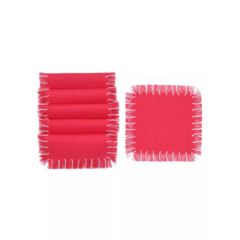 Hand Knotted Fringe Cocktail Napkin, Pink