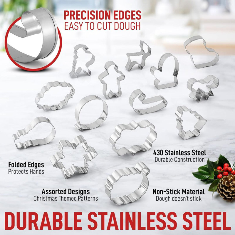 Zulay 14 Piece Non-Stick Kitchen Metal Christmas Cookie Cutters Set