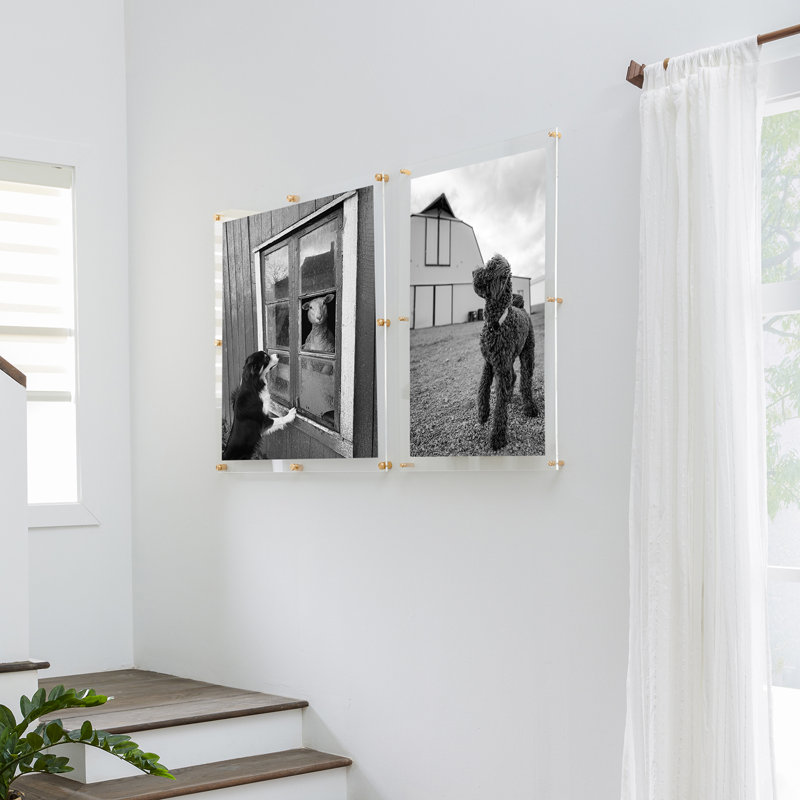 Clear UV-Grade Acrylic Modern Floating Picture Frame, Gold, 24" W x 36" H
