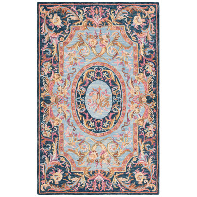 Savonnerie Hand Tufted Wool/Cotton Oriental Rug in Yellow/Orange/Blue