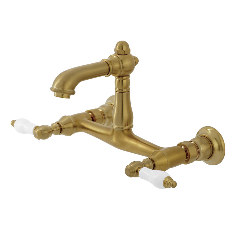 Kingston Brass English Country Two-Handle 2-Hole Wall Mount Bathroom Faucet, Brushed Brass