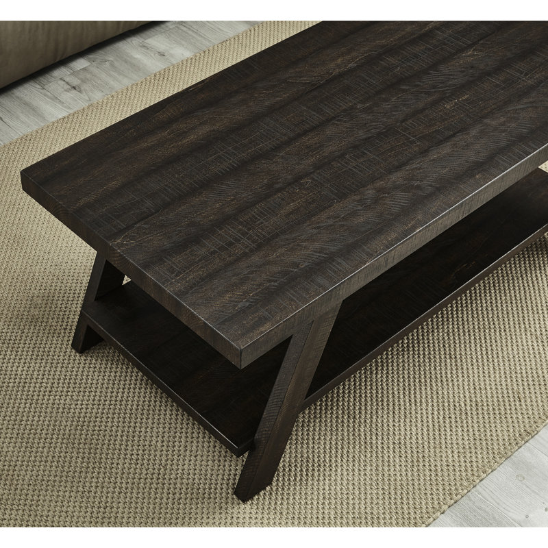 Table basse contemporaine à 3 tables rectangulaires avec tablette supplémentaire pour le salon en bois, Gris patiné