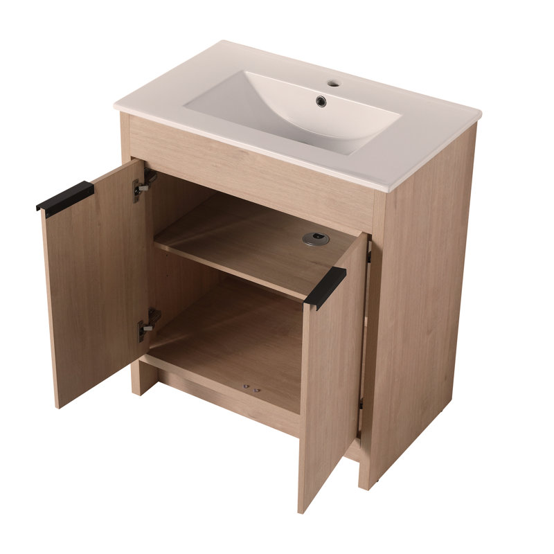 Meuble-lavabo autoportant de 30 pouces avec lavabo en céramique et 2 portes d'armoire à fermeture en douceur