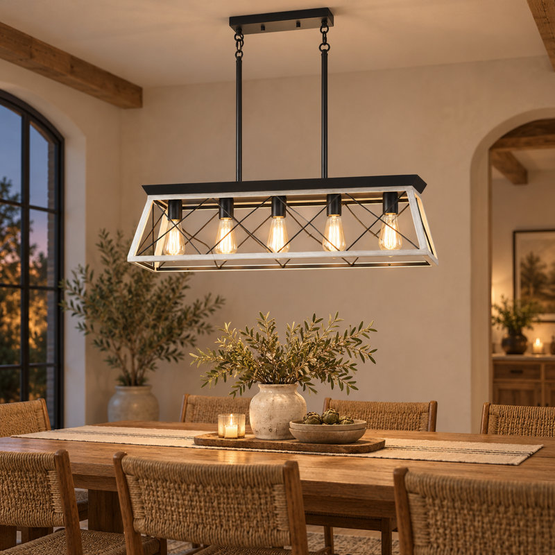 Lustre 5 lumières pour îlot de cuisine linéaire avec finition blanche