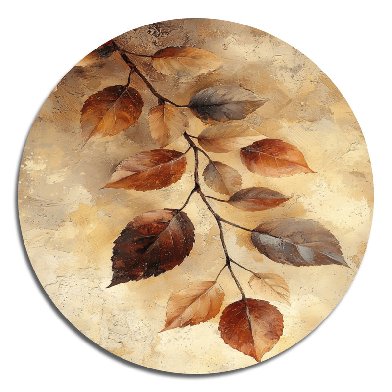 Kaajal - feuilles rondes, art mural en métal brun traditionnel, H 16 po x l 16 po