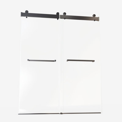 Double Sliding Soft - Close Shower Door, 76 Inches Wide, 10mm Tempered Glass, Matte Black, Collision Design For Glass Protection 3/8 Exquisite Rollers Smooth Glide