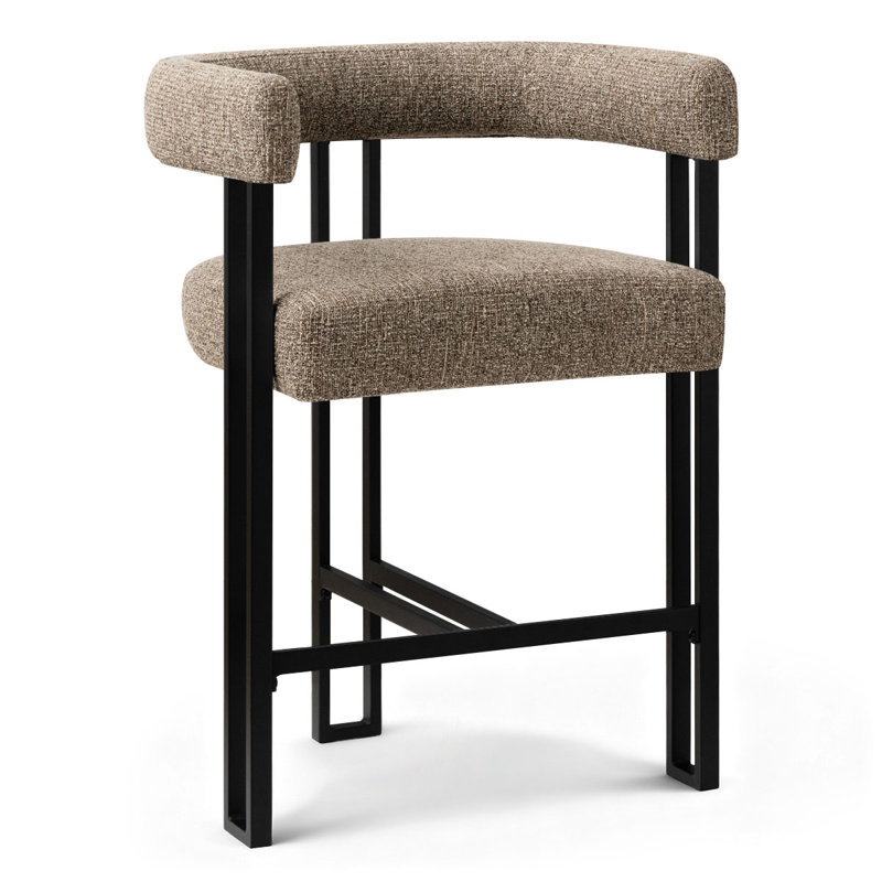 24" Upholstered Tweed Solid Back Counter Stool, Brown