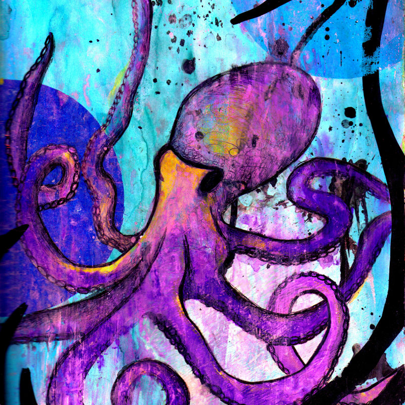 Pieuvre mauve, H 12 po x l 12 po, Non, Toile tendue