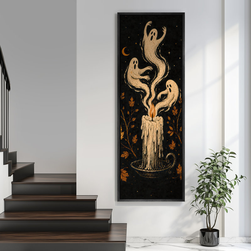 Bougie fantôme noire et or, œuvre d'art d'Halloween, tableau pour salon, impression giclée sur toile encadrée, Noir