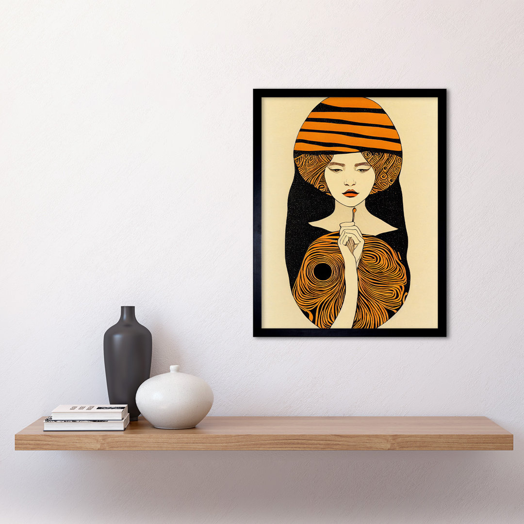 Woman Portrait Retro Mid Century Nouveau - Single Picture Frame Print