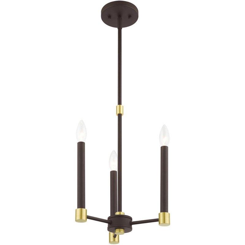 3 - Light Chandelier, Bronze with Satin Brass Accents