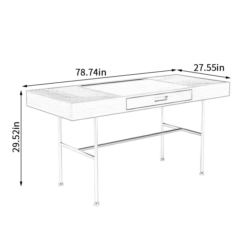 Bureau d'écriture de rangement de haute qualité de style rétro, H 29,52 po x l 78,74 po x P 27,55 po