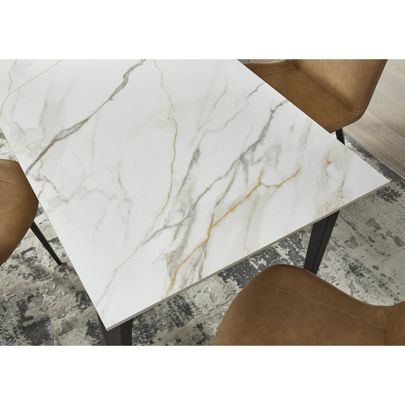 Stone Top Metal Base Dining Table, White