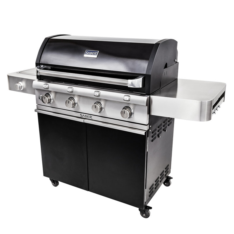 Saber Cast Black 4-Burner Propane Gas and Charcoal Grill