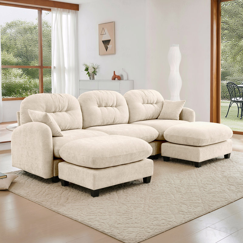 Canapé modulaire Basic, canapé modulaire en U avec repose-pieds, tissu en chenille de qualité supérieure, avec 2 coussins décoratifs, dossier rembourré en mousse à haute densité