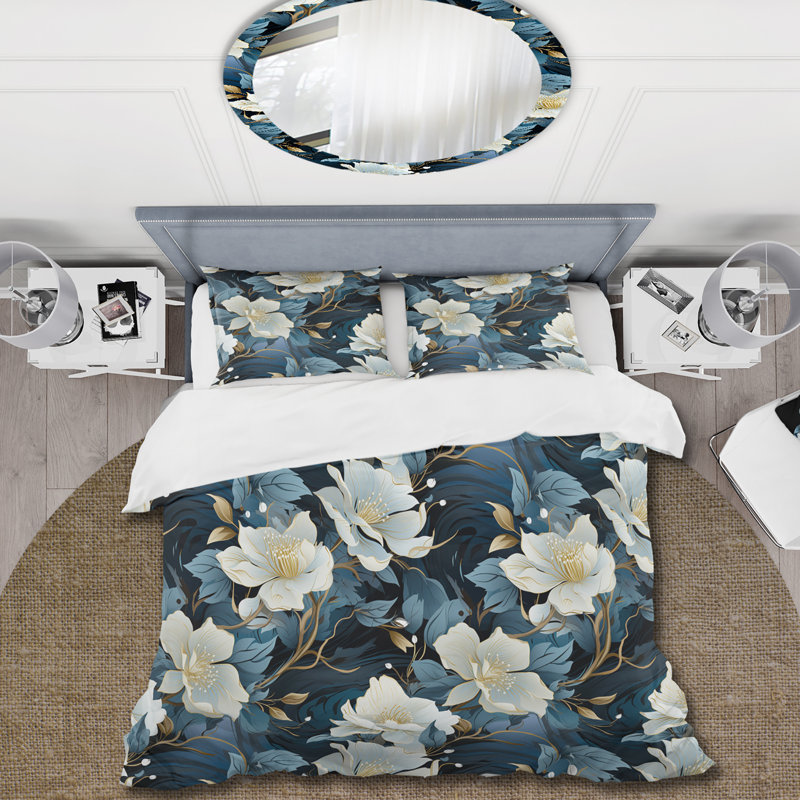 Literie Ephemeral Noir Moody, Housse de couette pour grand lit et 2 taies décor