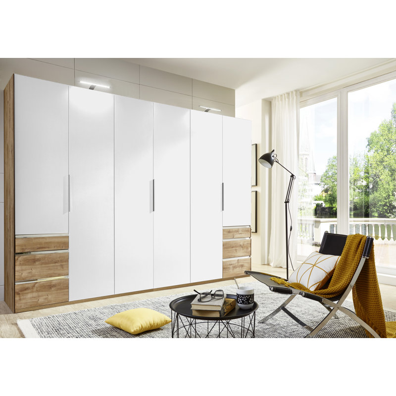 Ardzan 6 Door Manufactured Wood Wardrobe, Brown/White/Brown