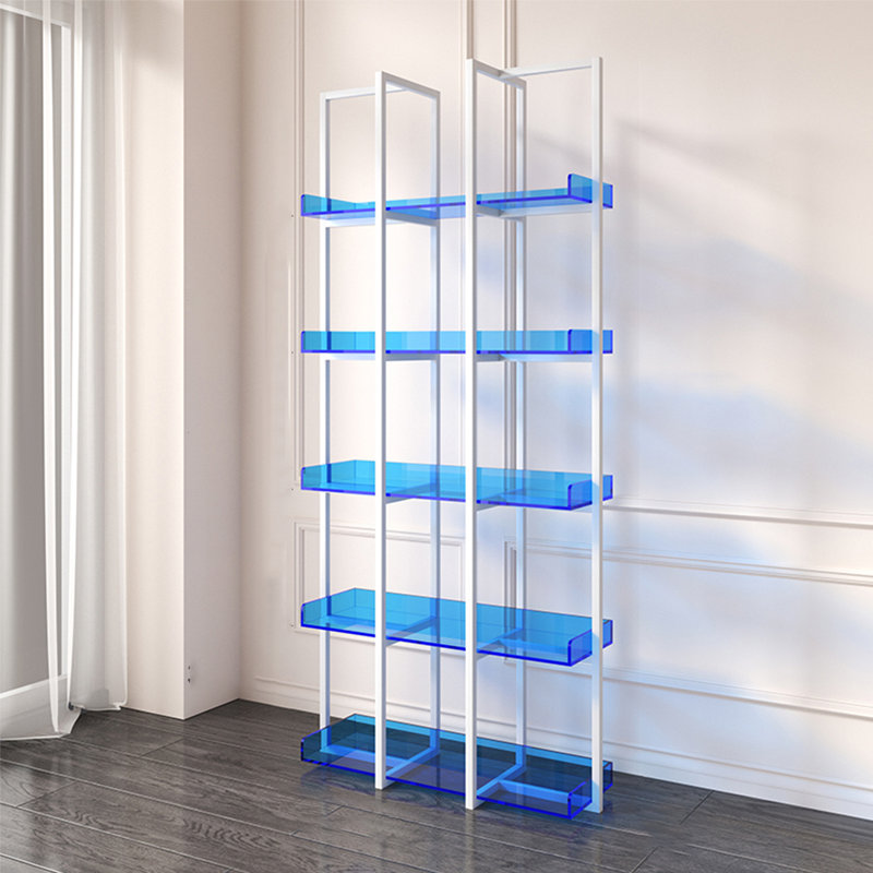 Iron Frame Acrylic Bookshelf - Sturdy Display Unit, White/Blue