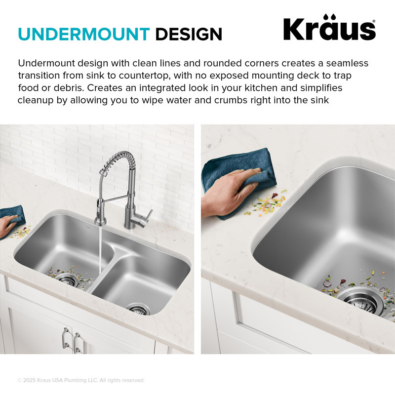 32-Inch Stainless Steel Double Bowl Kitchen Sink with Garbage Disposal
