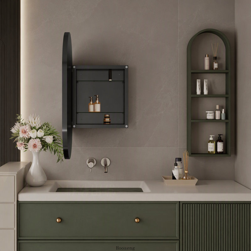 Metal Oval Mirror, Noir mat