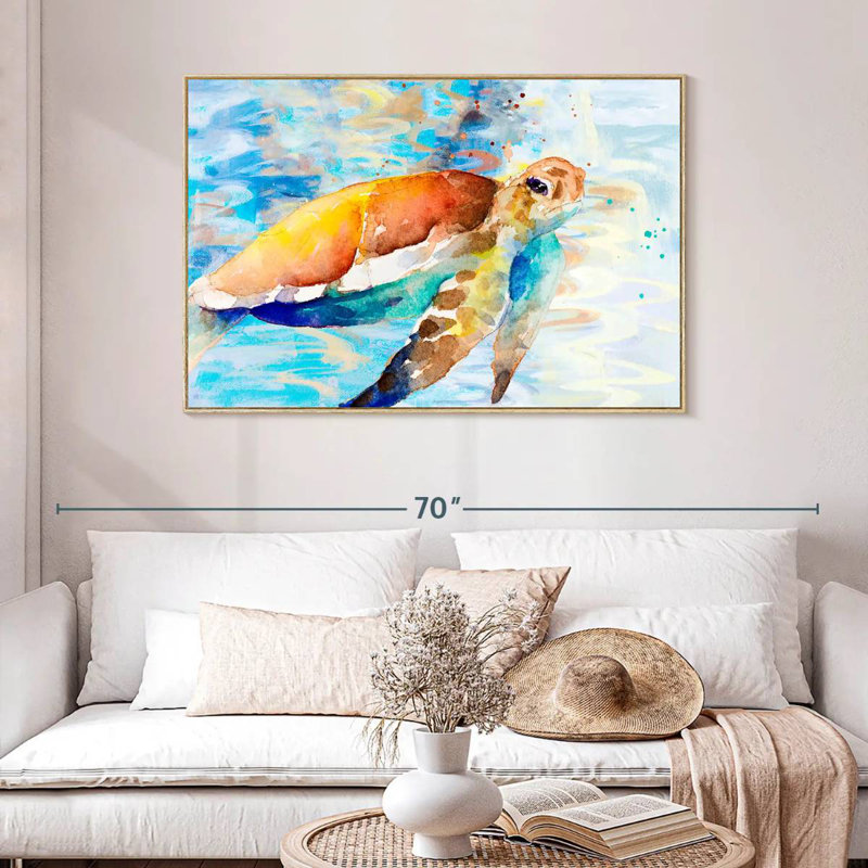 Tortue passant à travers, Cadre flottant en bois naturel, 46 po x 31 po