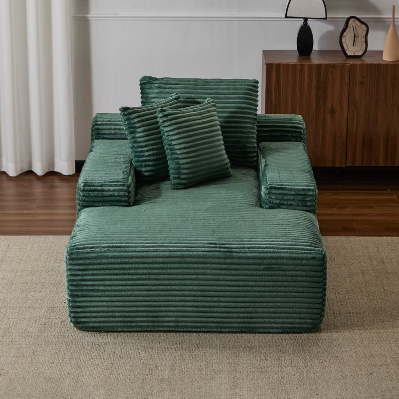 Chaise longue rembourrée en velours côtelé Modern, Vert