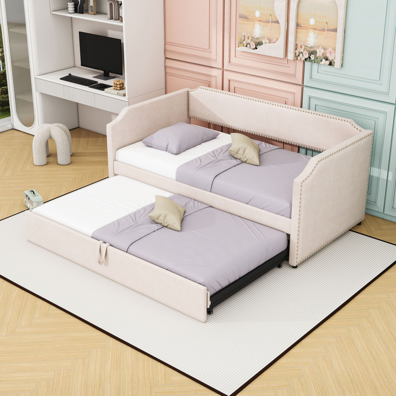 Lit de jour rembourré avec couchette, Beige