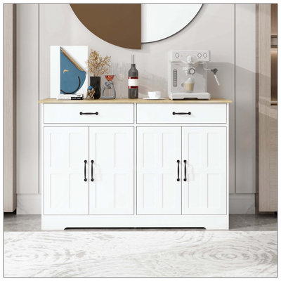 Farmhouse Buffet Cabinet Storage Sideboard With 2 Drawers And 4 Doors For Dining Living Room Kitchen Cupboard