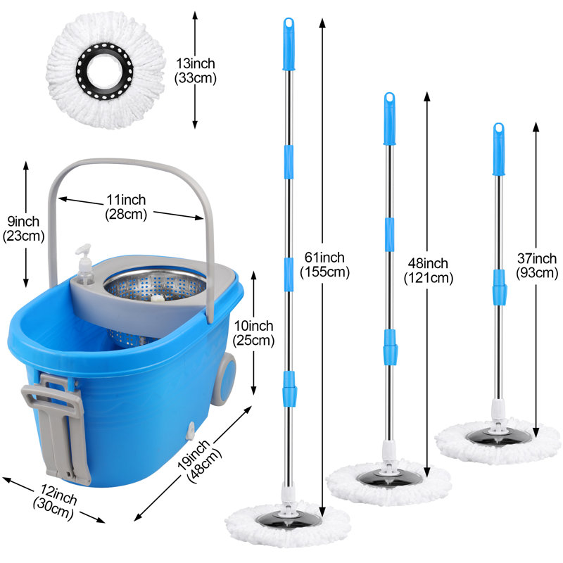 Seau à vadrouille avec seau tournant, Bleu, Plastique / acier inoxydable / microfibre