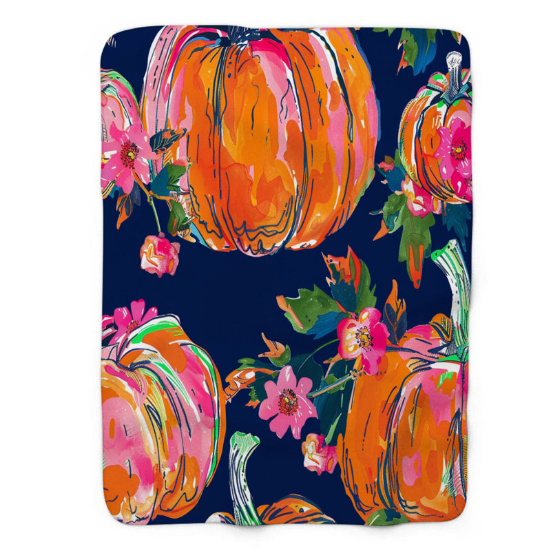 Motif de balise maritime - 1 pièce Sherpa Premium, L 50 po x L 60 po, Élégantes citrouilles florales