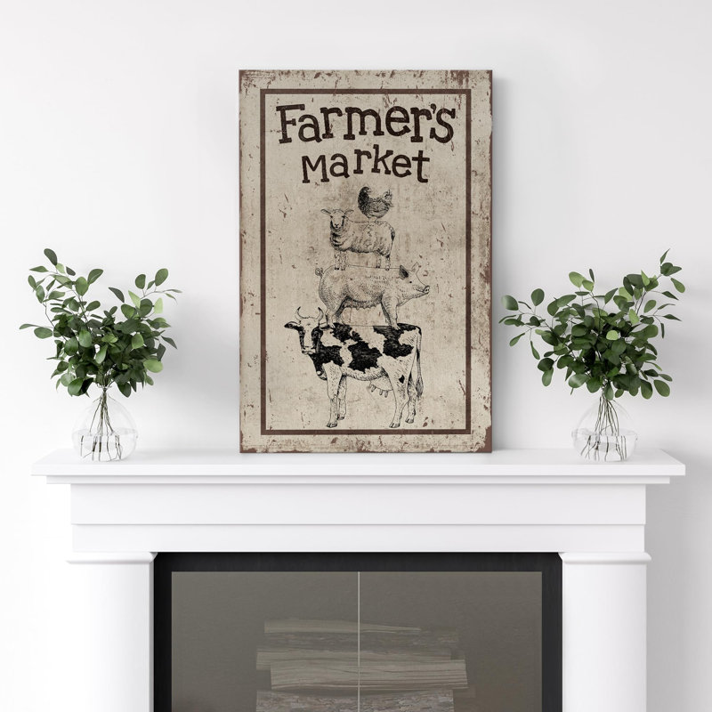 Farmers Market, campagne, animaux, décor rustique, ferme, faune rustique, Toile tendue, H 24 po x l 16 po