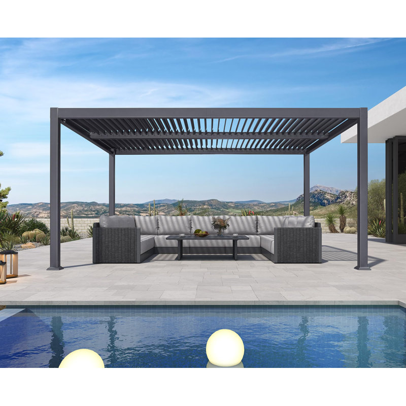16 Ft. W X 10 Ft. D Aluminum Louvered Pergola,Aluminum Outdoor Pergola with Adjustable Louvers Roof for Patio Deck Porch Yard