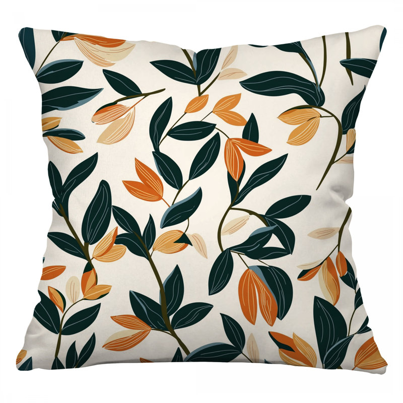Coussin décoratif feuillage, sergé de coton floral, Carré 16 po