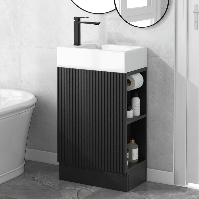 Meuble-lavabo moderne avec lavabo, tablette à deux niveaux et conception orientée à gauche ou à droite