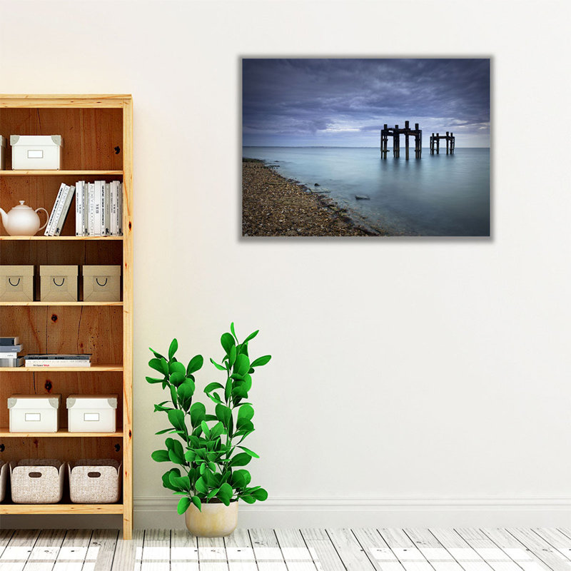 Old Jetty The Dolphins, Lepe Beach, Hampshire, UK - reproduction d'art sur toile, H 18 po x l 24 po