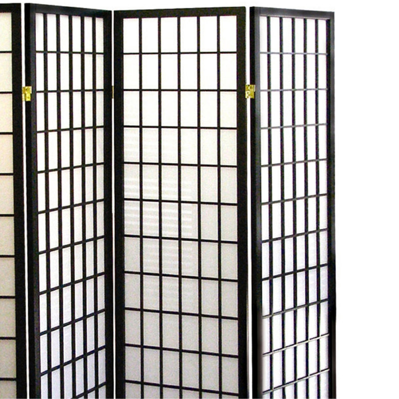 70" Tall 4-Panel Screen / Room Divider, Japanese Style, Black