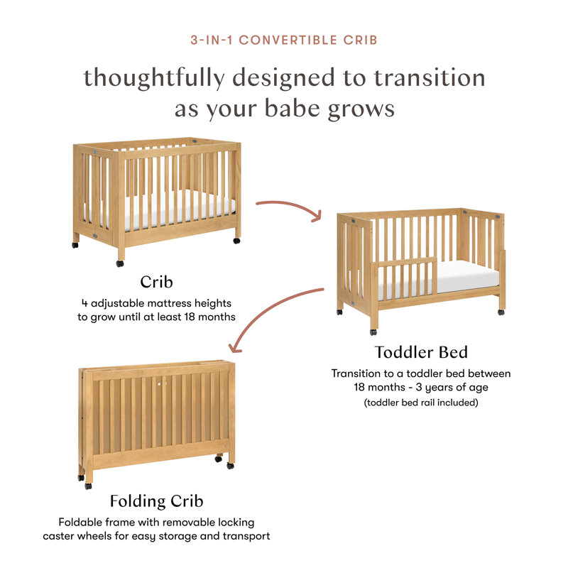 Maki 2-in-1 Convertible Portable Crib, Honey