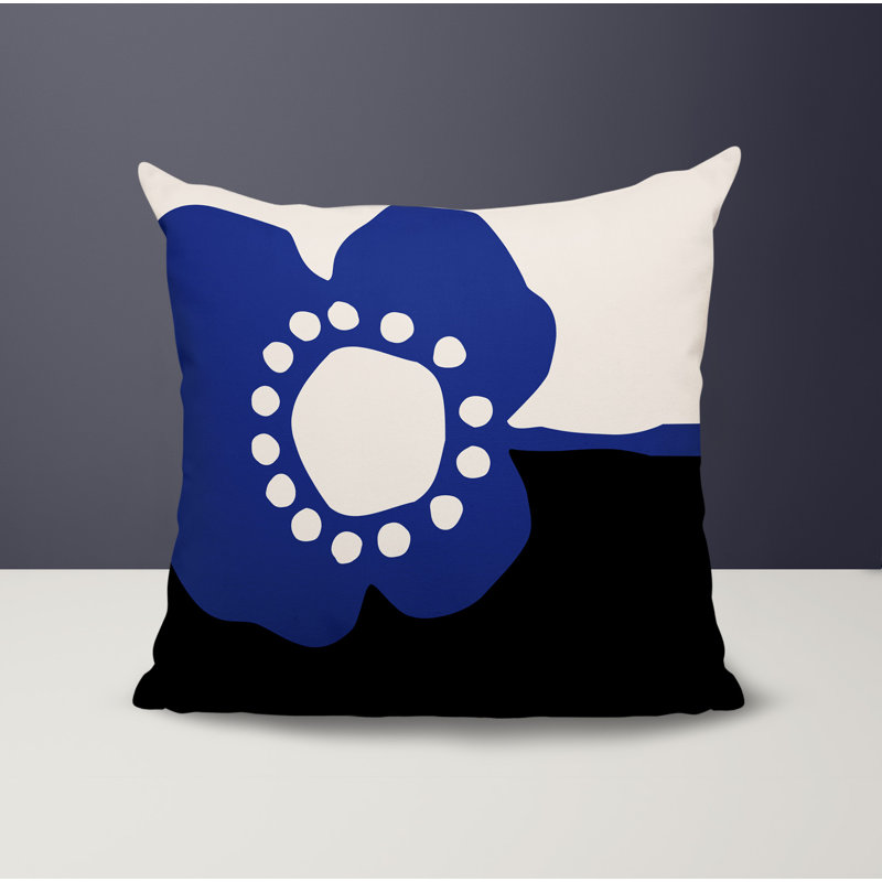 Oreiller carré réversible intérieur / extérieur Tobe Minimalist, H 15 po x l 15 po, Bleu marine / noir / blanc cassé