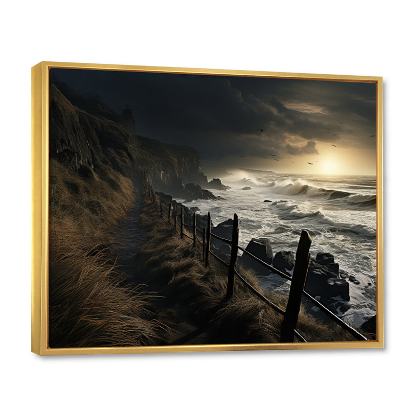 Beach Storm Symphony I - impression, Cadre flottant doré, H 34 po x l 44 po x P 1,5 po