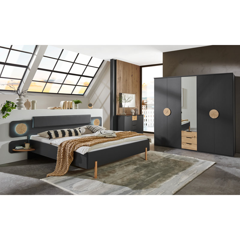 Anglim 5 Door Manufactured Wood Wardrobe, Matte Black
