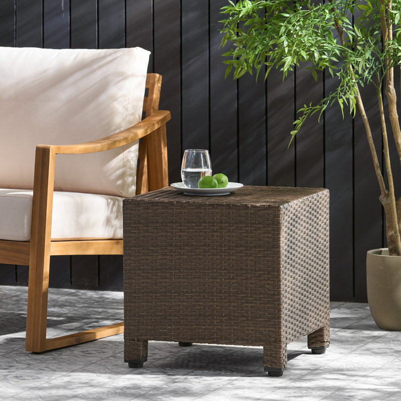 Table d'appoint cubique en rotin, Brun