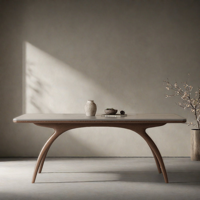 High-end ash wood matte dining table, 29.52"H x 55.11"L x 31.49"W