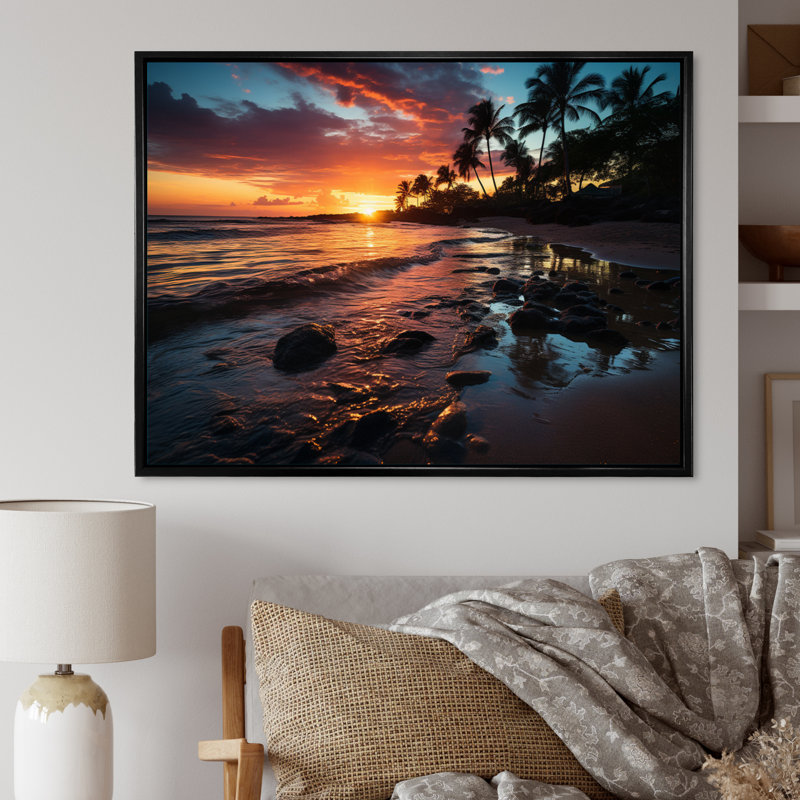 Dominicain Sunset Serenade III, reproduction d'art sur toile, Cadre flottant noir, H 30 po x l 40 po x P 1,5 po