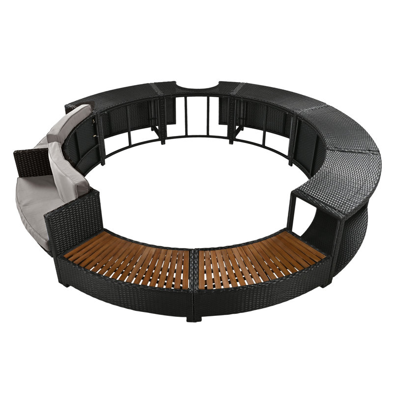 Surround Spa Frame Patio Rattan Sofa Set with Storage Spaces and Cushions, Gray