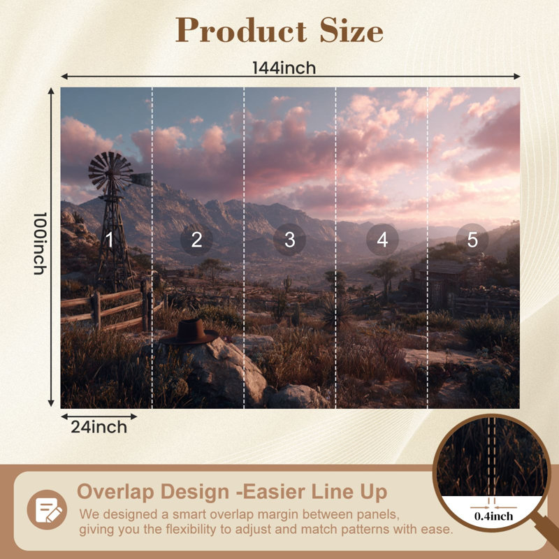 Papier peint adhésif rustique Vast Plains Dusk, L 144 po x l 100 po